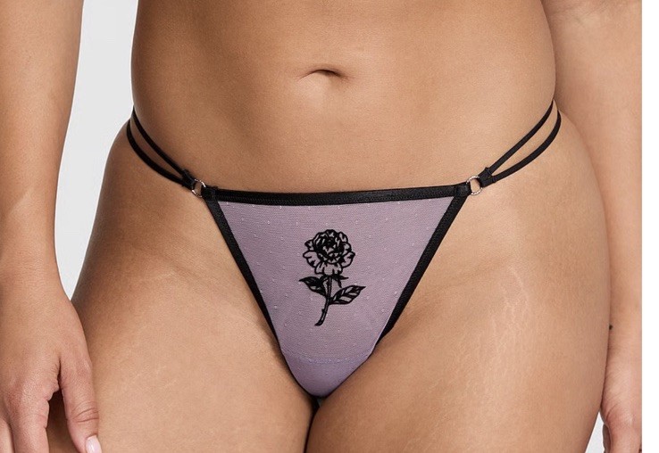 VICTORIA’S SECRET “PINK” Mesh Strappy Wild Rose FROZEN PLUM V-String SMALL