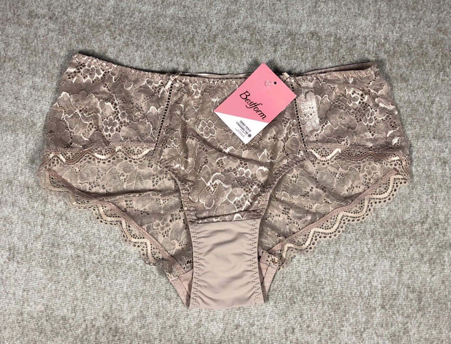 Bestform Luccia Shiny Floral Lace Shorts Knickers M UK 12 Nude Beige Briefs