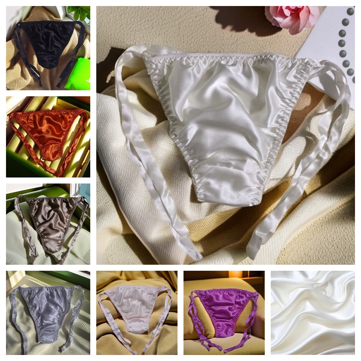7 Pairs/lot Women’s 100% Silk Bikini Panties Sexy Bow Bikini Lace-up Underwear