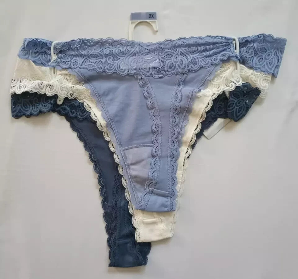 Tranquil & True 3-Pack Cotton/Lace Thongs Size 2X Multicolor (LOT OF 2 PACKS)