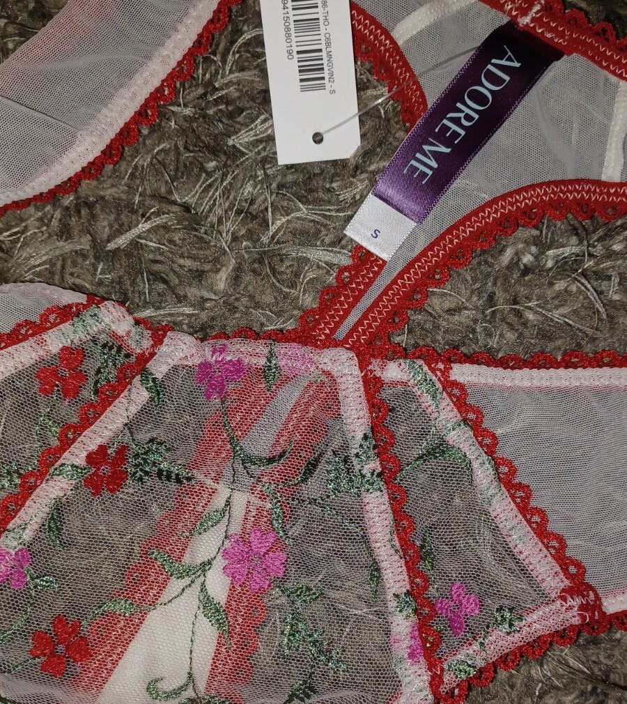 Adore Me/VS Floral Embroidered Thong Panty NEW Small