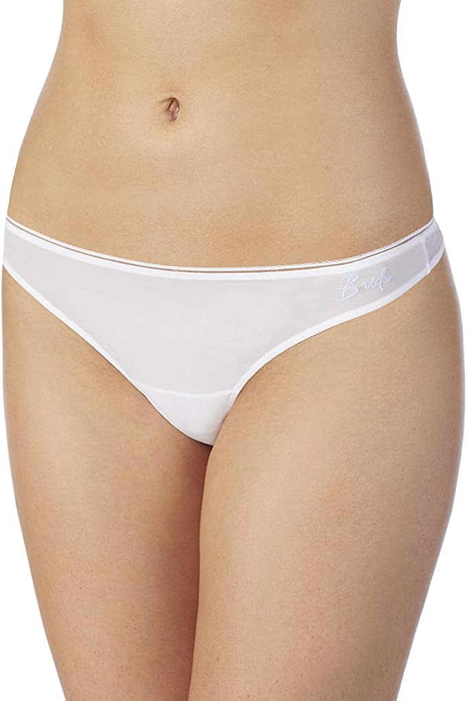 OnGossamer Bride Bridal Thong Panty Underwear, White, Medium