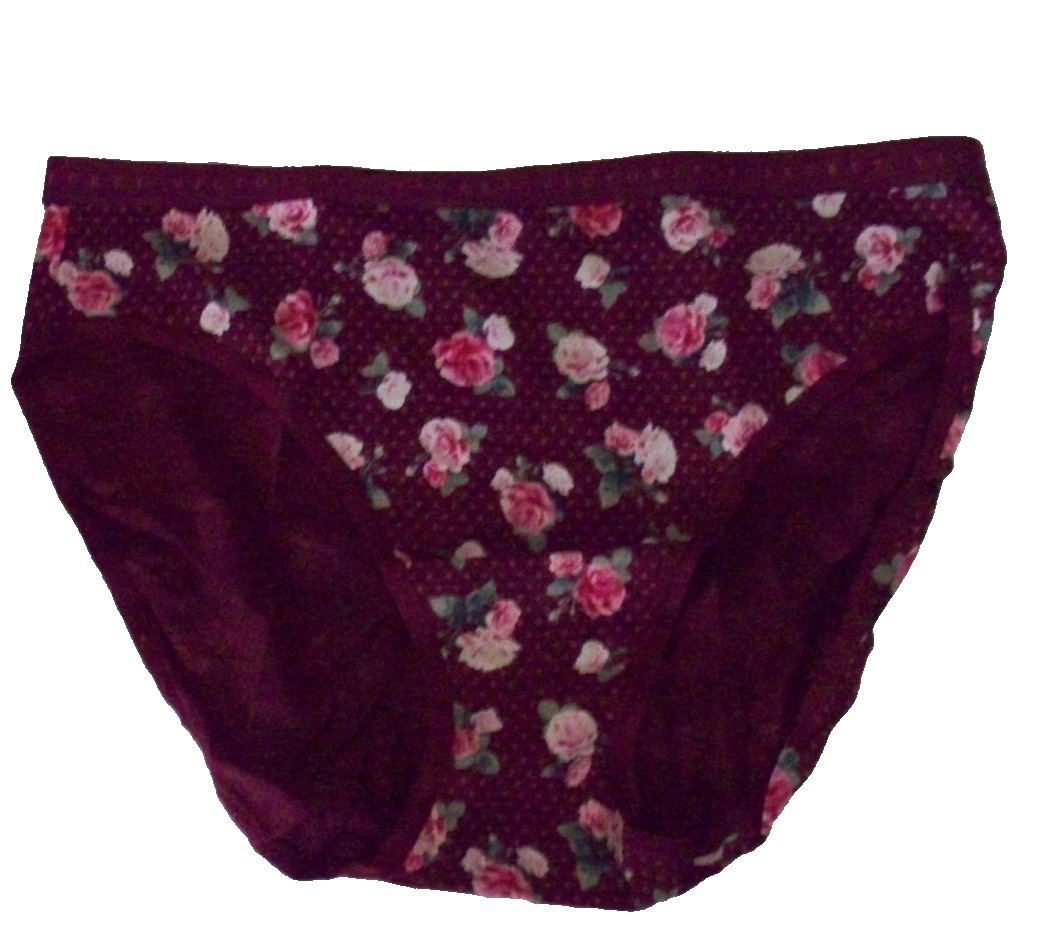 XL Wine Rose Floral Stretch Cotton Victorias Secret High-Leg Waist Brief Pantie