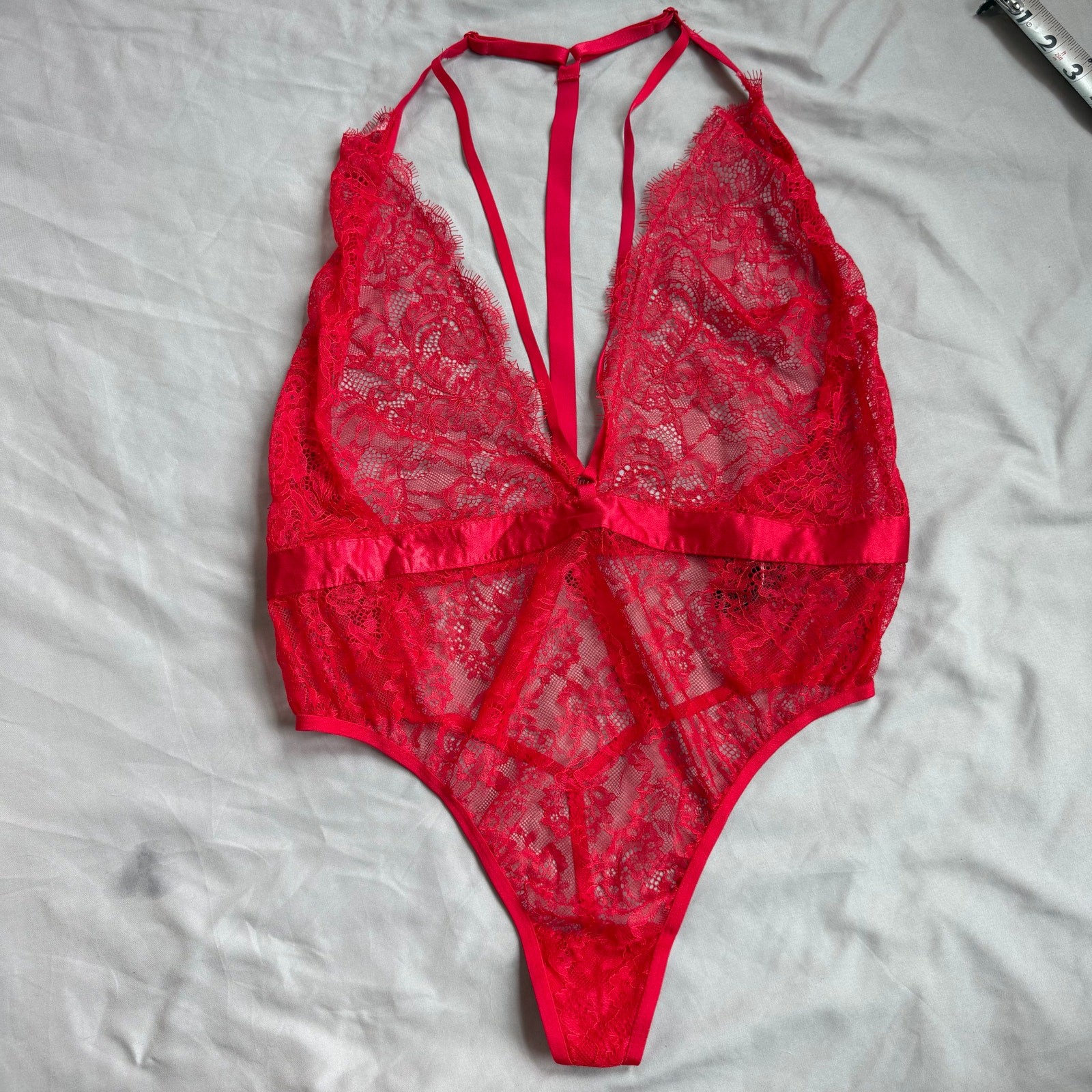 Victoria’s Secret Red Lace Teddy Bodysuit Strappy Back Lingerie Women’s L/G
