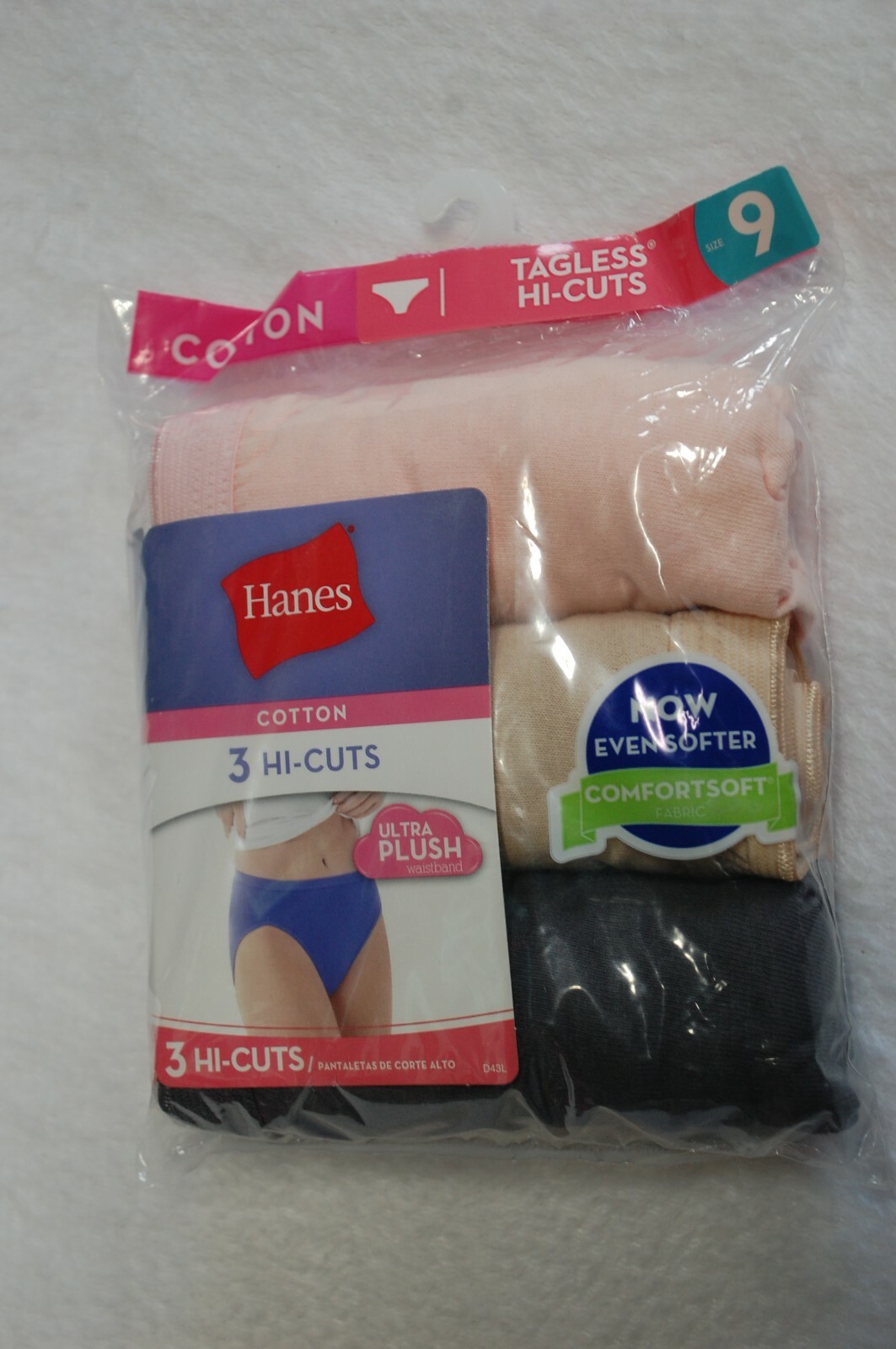 Womens Panties 3 PAIR HI-CUTS Tagless GRAY BEIGE PINK Wicking COTTON Size 9