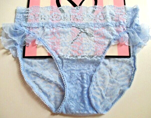 VICTORIA’S SECRET High Waist Brief Panty VS Blue Ruffle Lace M MEDIUM