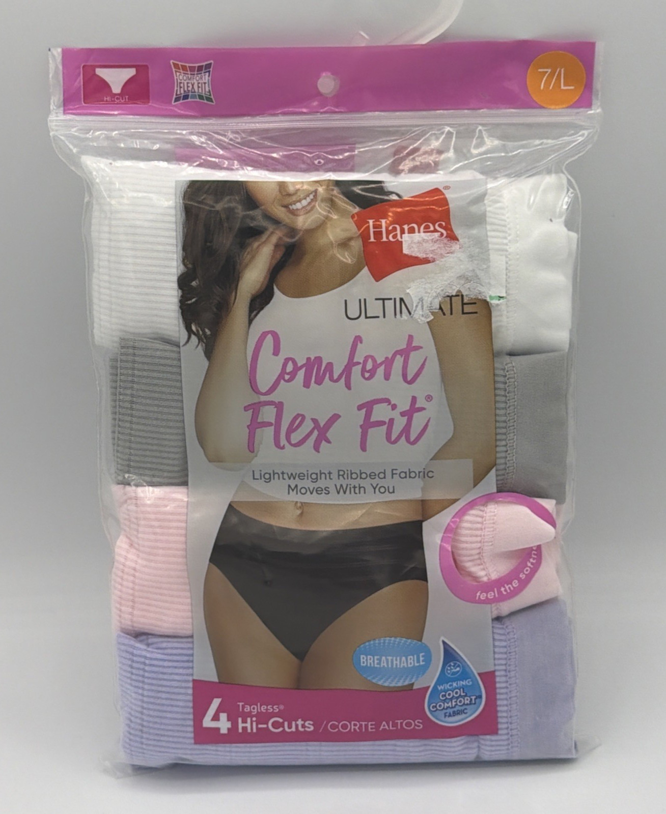 Women’s Hanes 4Pk Ultimate Comfort Flex Fit Hi-Cut Underwear 7/L Multicolor NEW