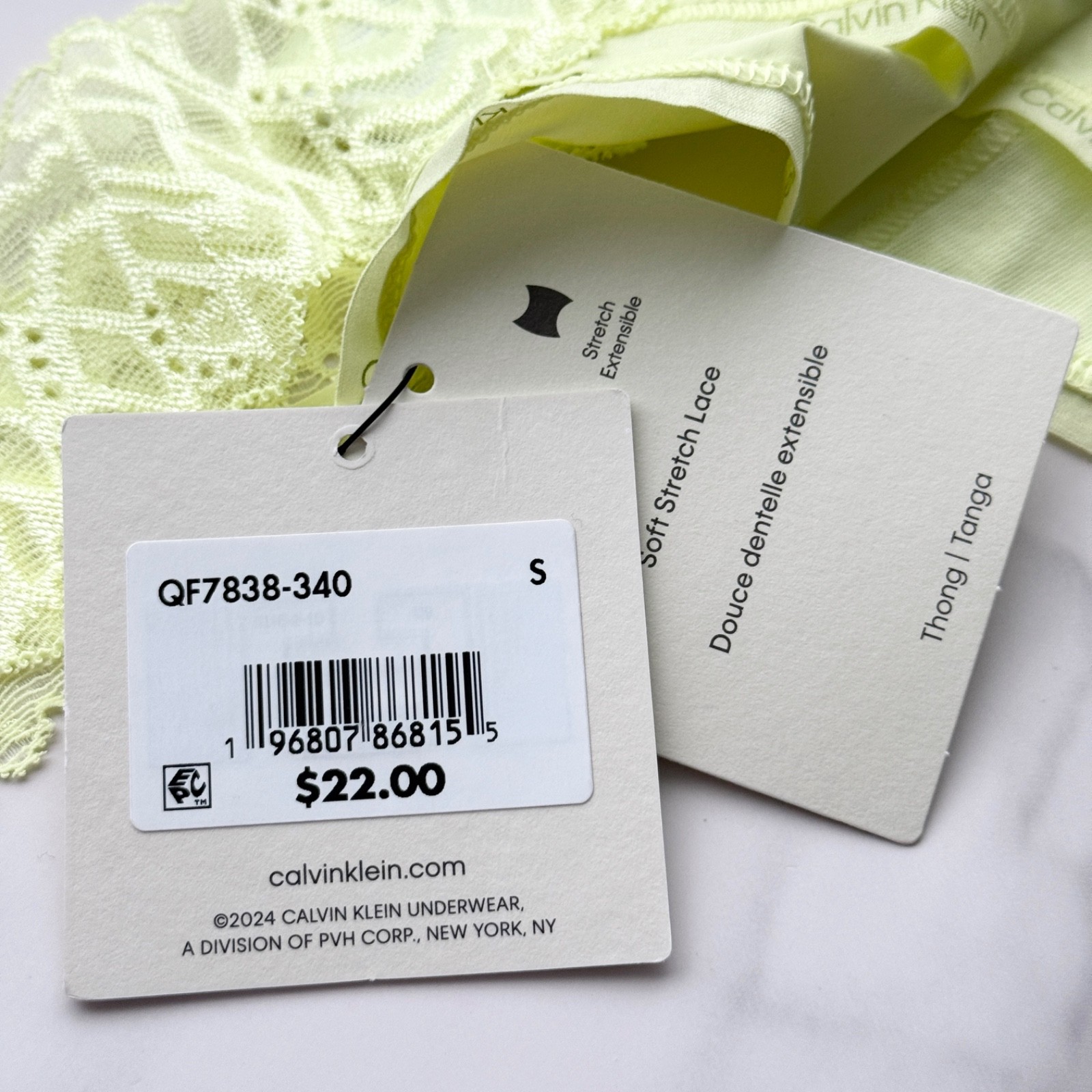 Calvin Klein Attraction Thong Panty Pale Lime Yellow SZ S/M/L/XL