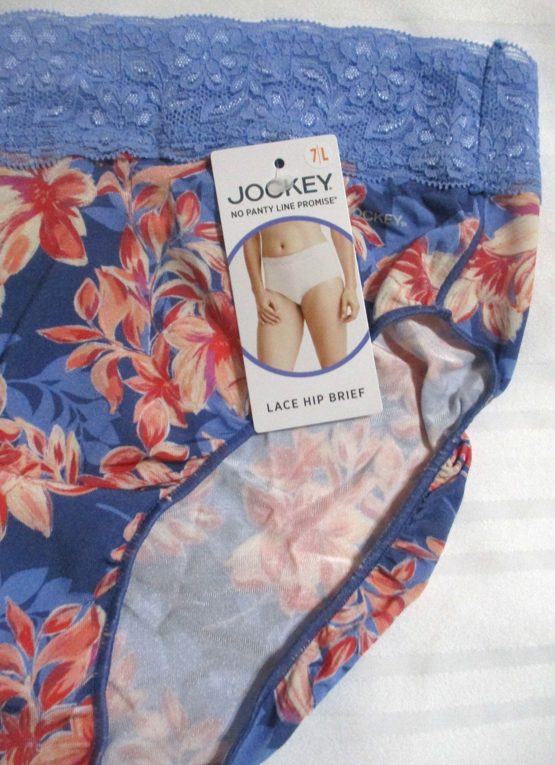 JOCKEY SZ 7 LARGE LACE HIP BRIEF 1873 TACTEL NO PANTY LINE PROMISE BLUE PANTIES