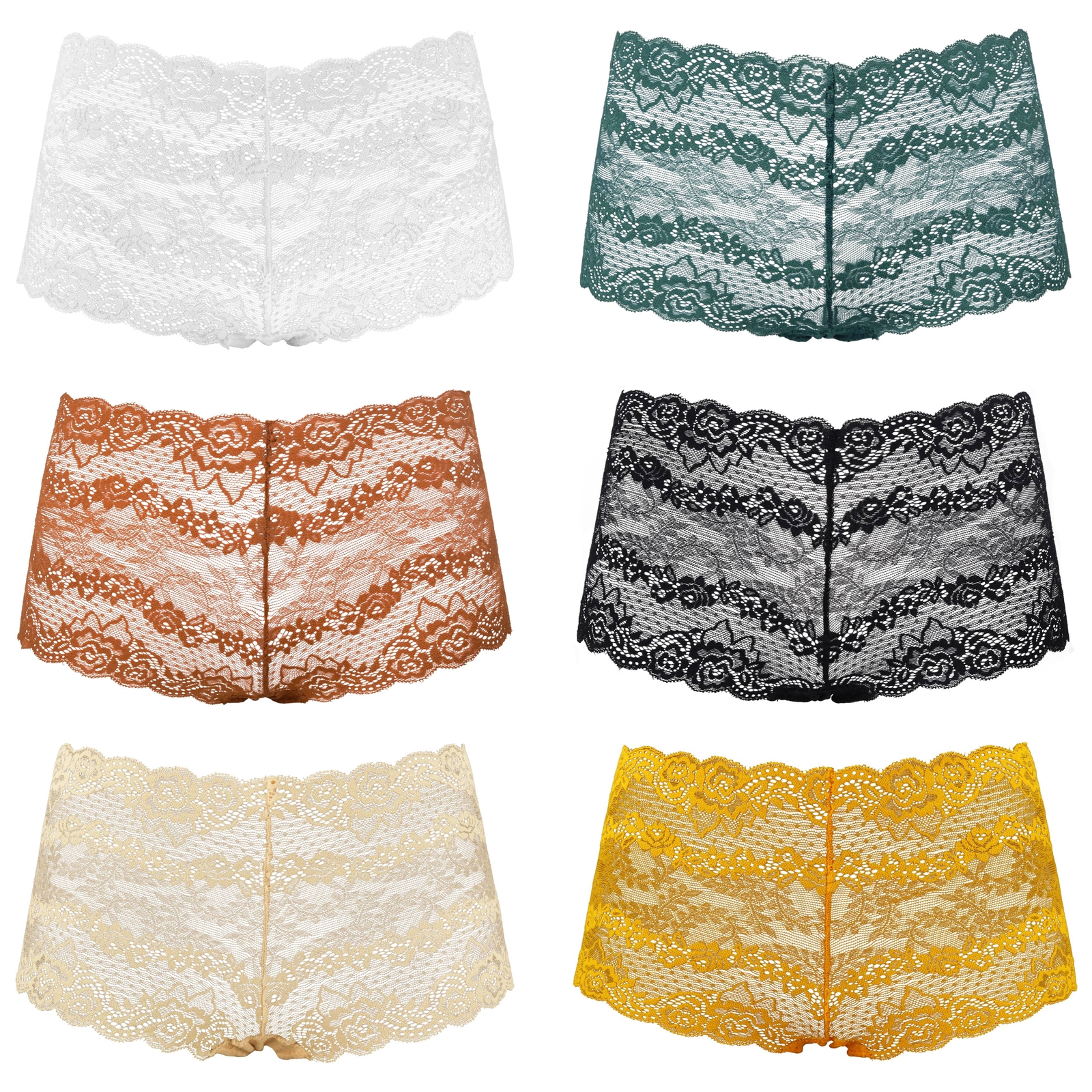 Women’s Pack Of 6 Comfort Sheer Lace Tanga Hipster Boyshorts Panties