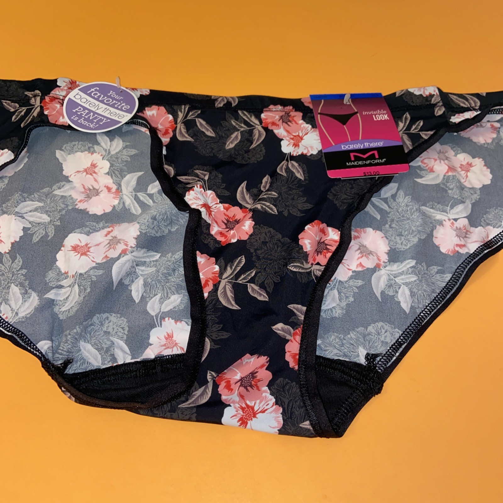 NEW! Maidenform Black Floral Barely There Bikini Panties / Extra Large / Size 8