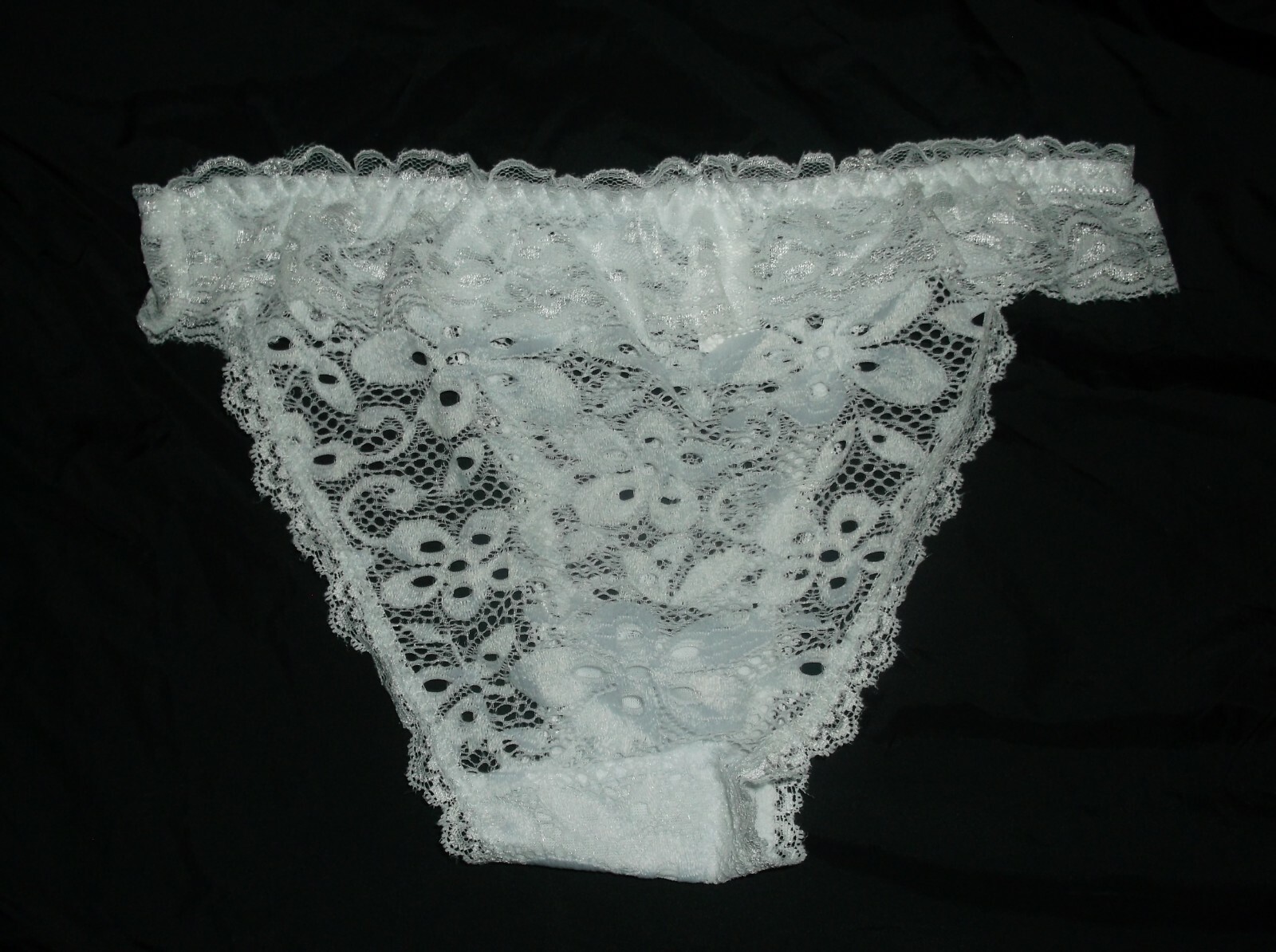 Shein sheer ruffle lace string bikini panties S white nip sexy 80’s