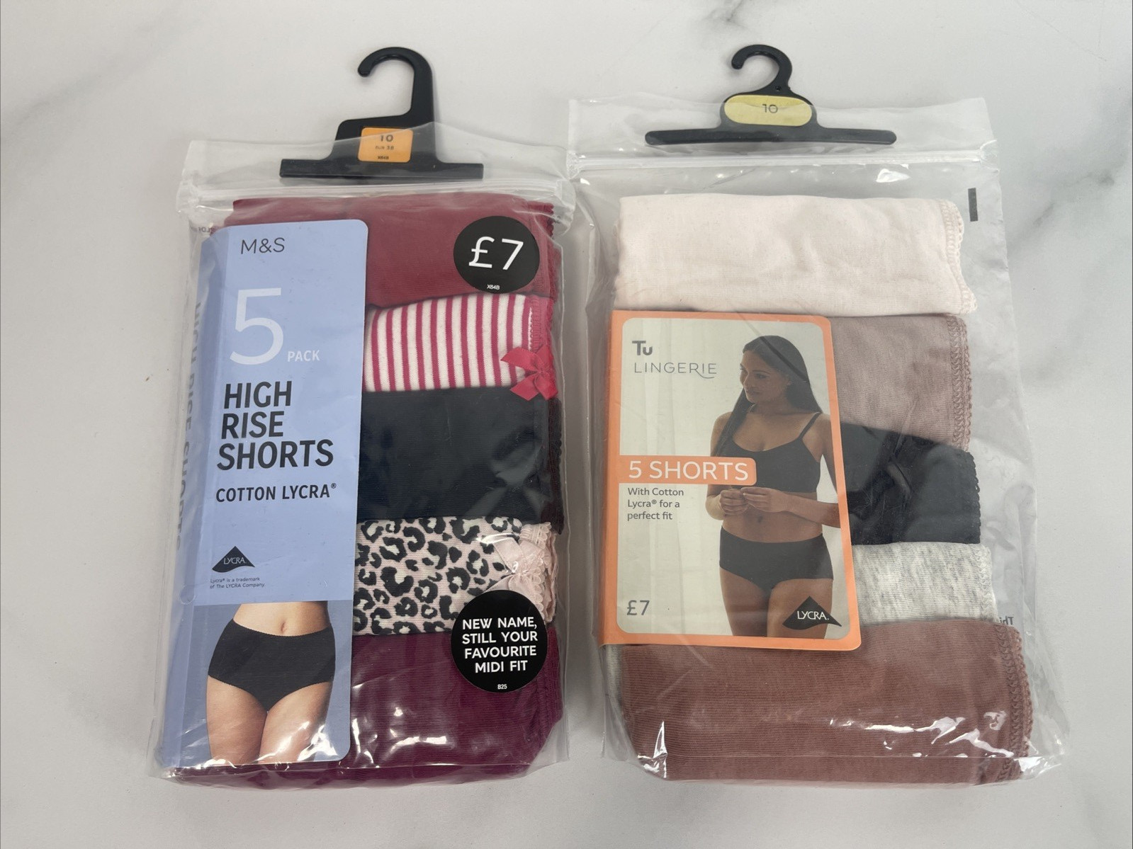 Size 10 M&S Ladies 5 Pack Cotton Lycra High Rise Midi Knickers Underwear T4002