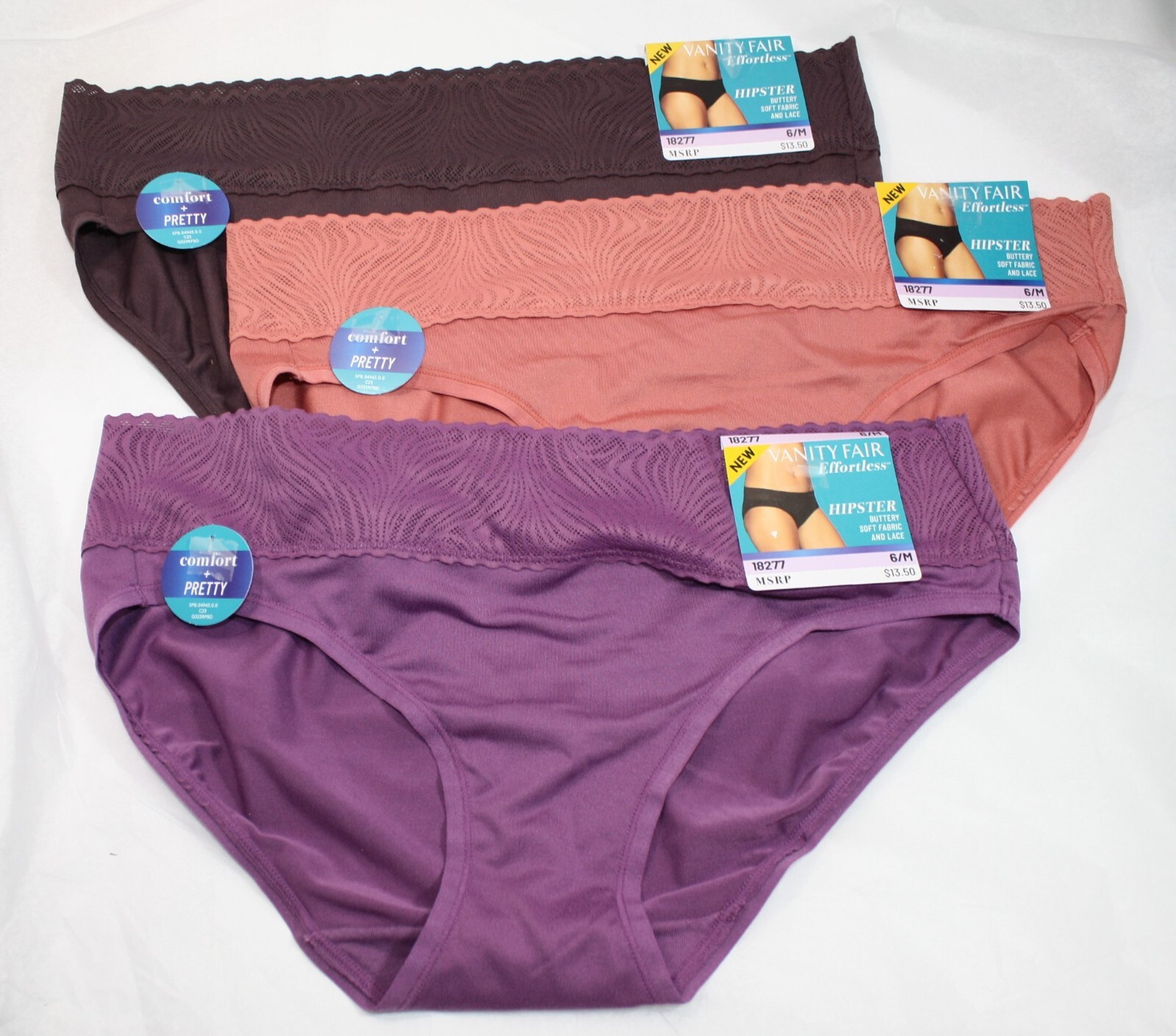 NWT set of 3 VANITY FAIR Effortless HIPSTER 18277 RAISIN CLAY PURPLE 6/M