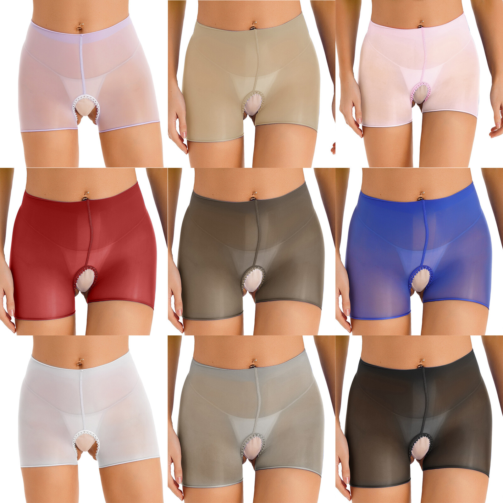 Womens See Through Boxer Briefs Stretchy Crotchless Shorts Panty Underwear