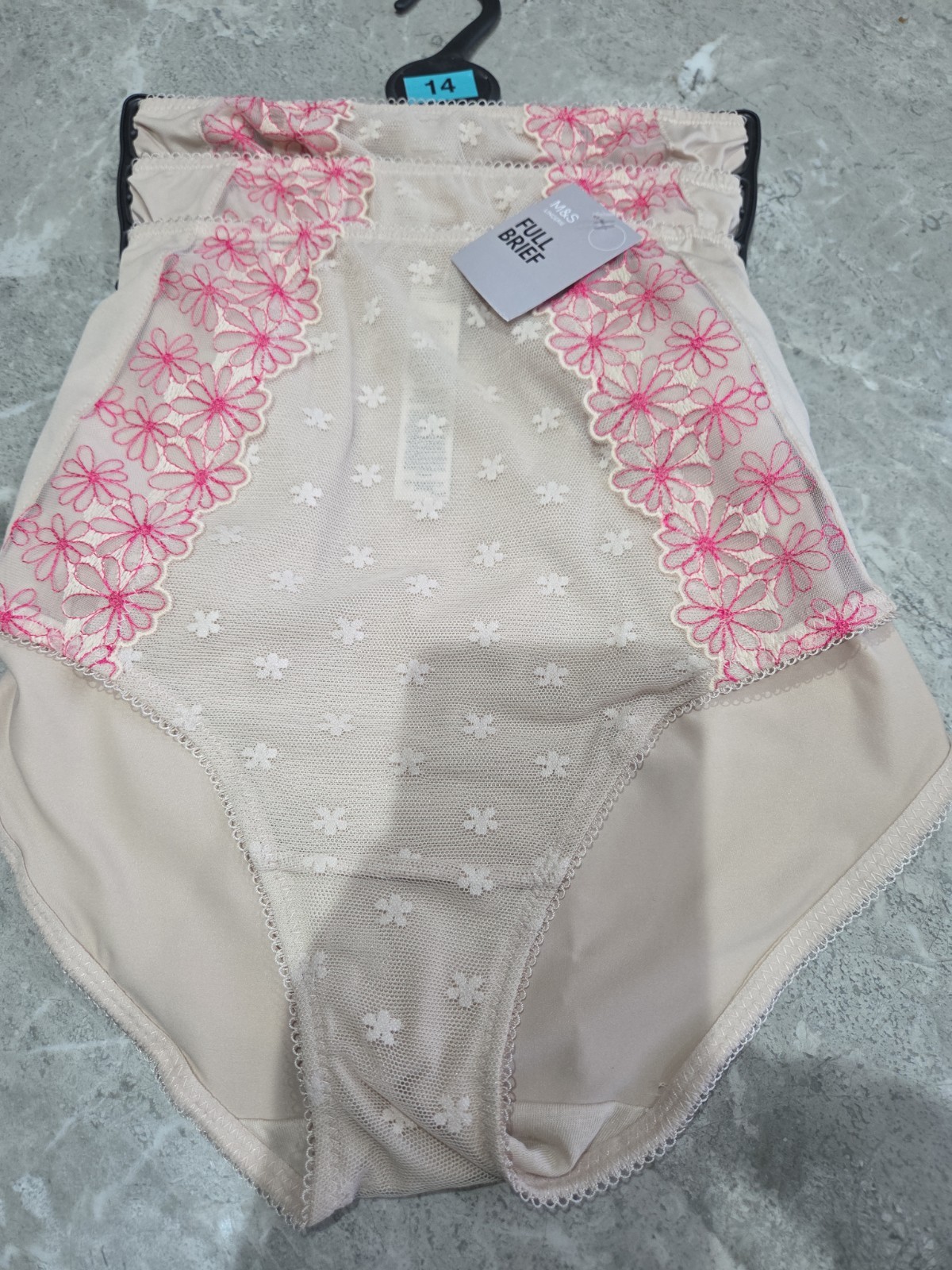 M&S 3pk Daisy Embroidery Full Briefs Knickers Size 18 OPALINE