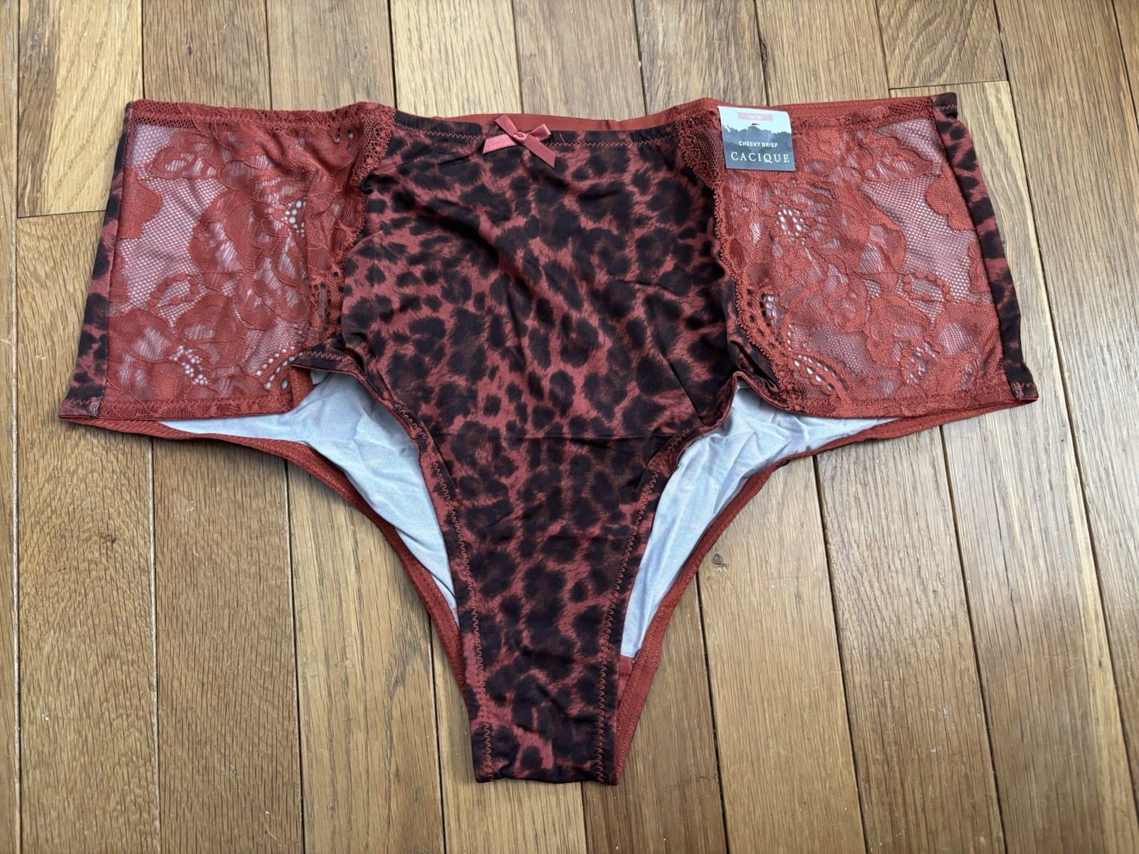 Plus Size 14/16 Lane Bryant Cacique Cheeky Brief Panty Red Orange Leopard Lace