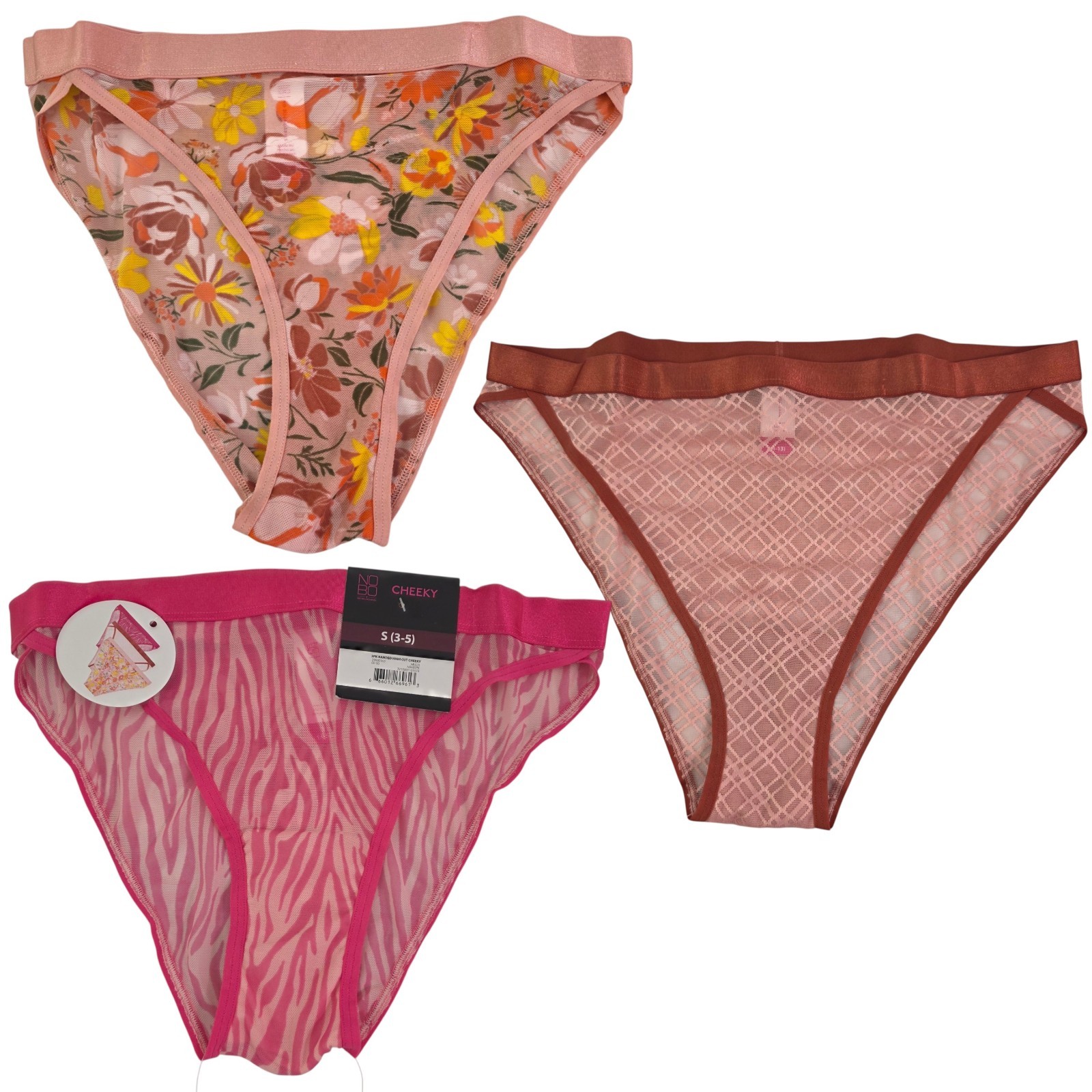 No Boundaries Banded Sheer Mesh Hi-Cut 3-Pack Cheeky Panties – Various Sizes NWT