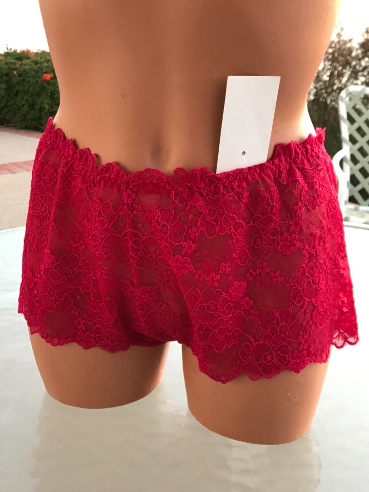 LILY OF FRANCE LACE SHORTS- Sz: S RED VINTAGE NEW