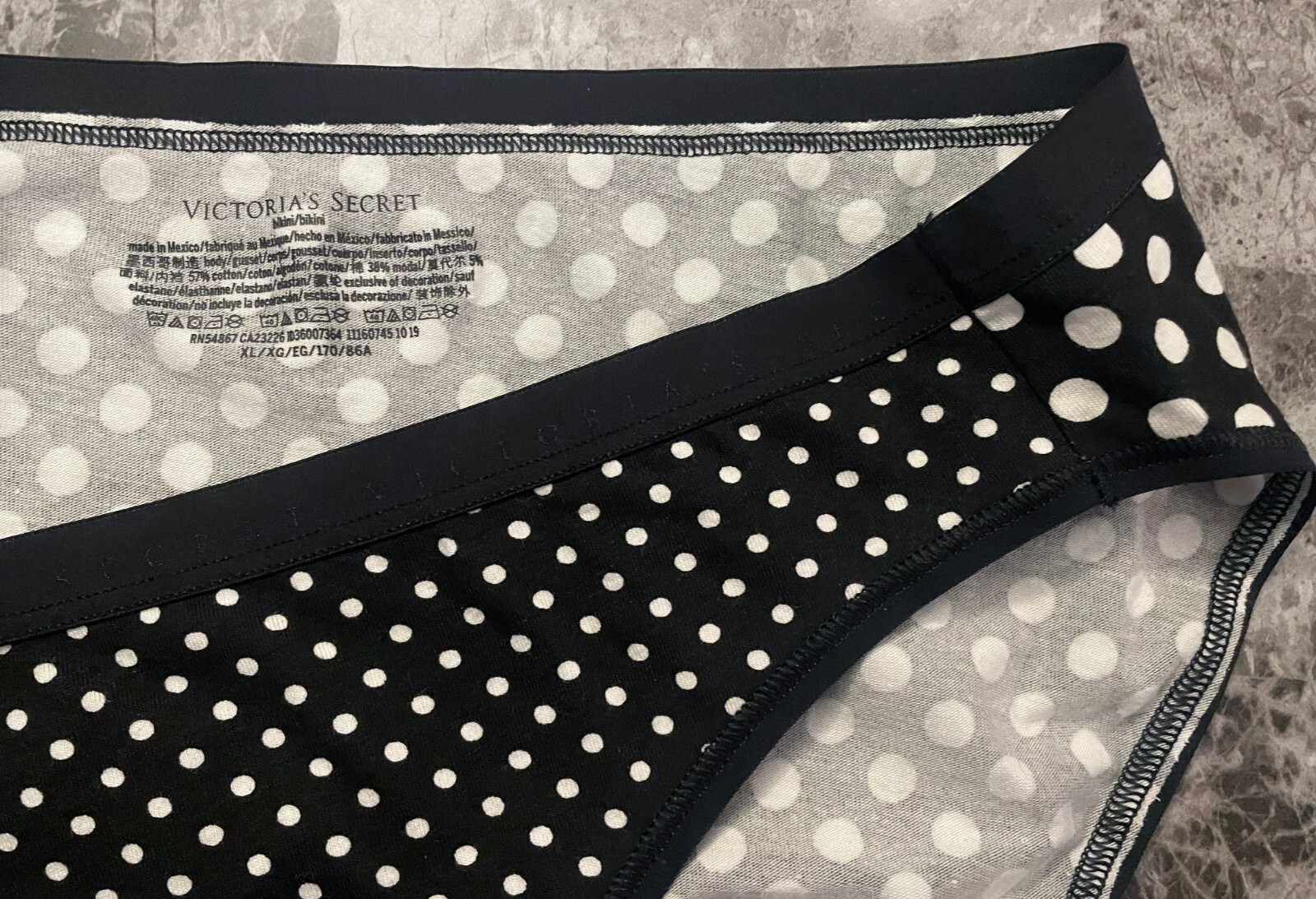 VICTORIA’S SECRET XL BLACK WHITE POLKA DOT LIGHTWEIGHT LOGO BAND BIKINI PANTIES