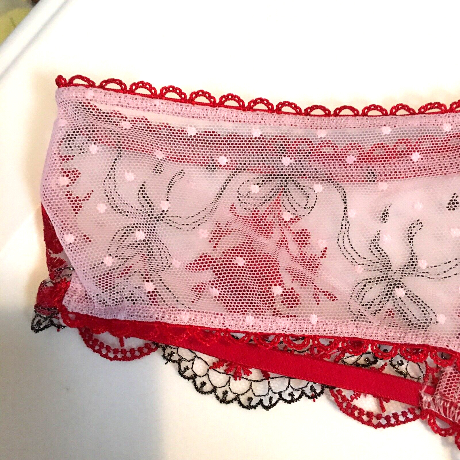 Victoria’s Secret Very Sexy Red Polka Dot Mesh Metallic Thong Panties Size XS