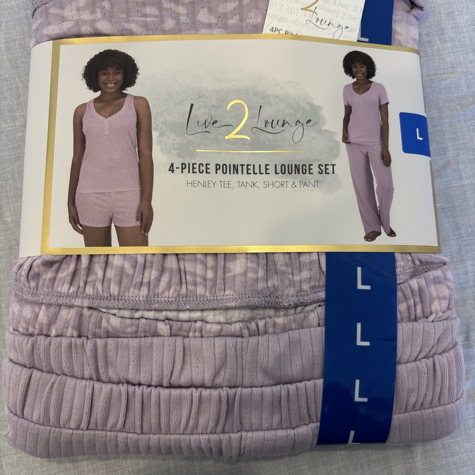 Live2Lounge Women’s 4‑Piece Pointelle Pajama Lounge Set Purple Size Large NWT