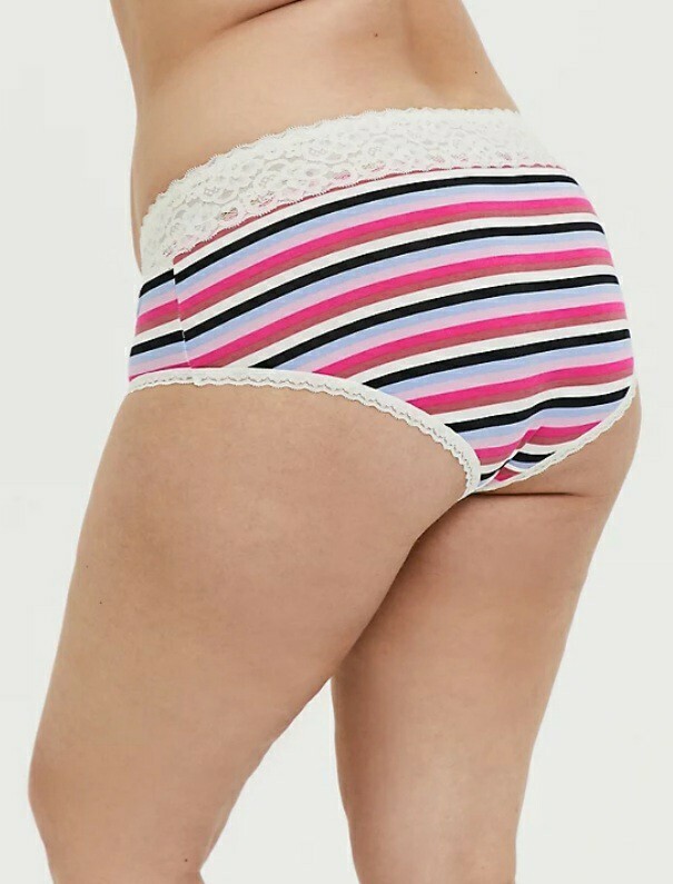 NWT Torrid MULTI STRIPE WHITE WIDE LACE COTTON CHEEKY PANTY Plus Sizes 0 or 4X