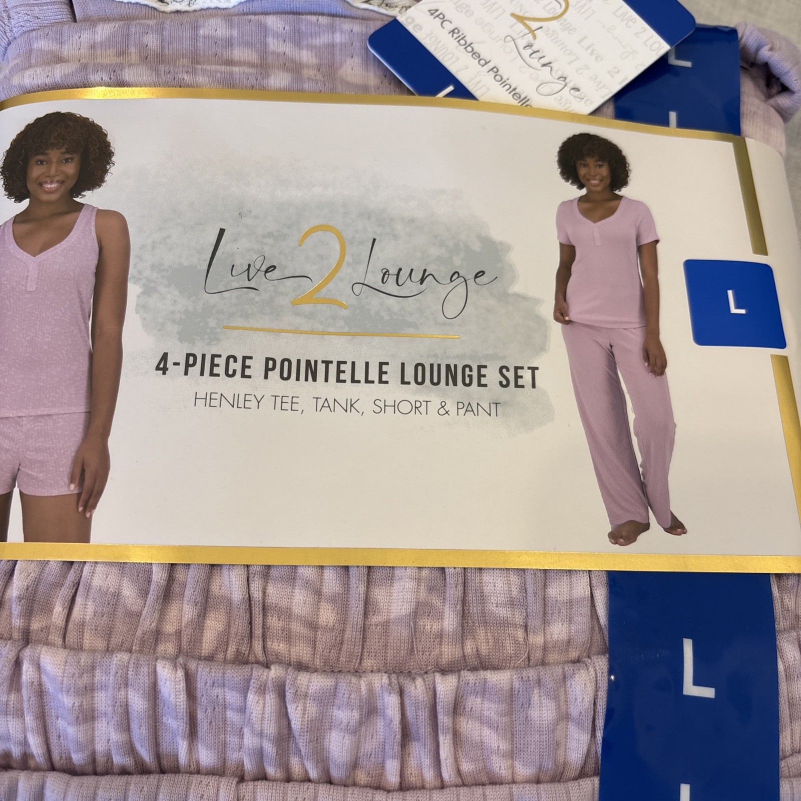 Live2Lounge Women’s 4‑Piece Pointelle Pajama Lounge Set Purple Size Large NWT