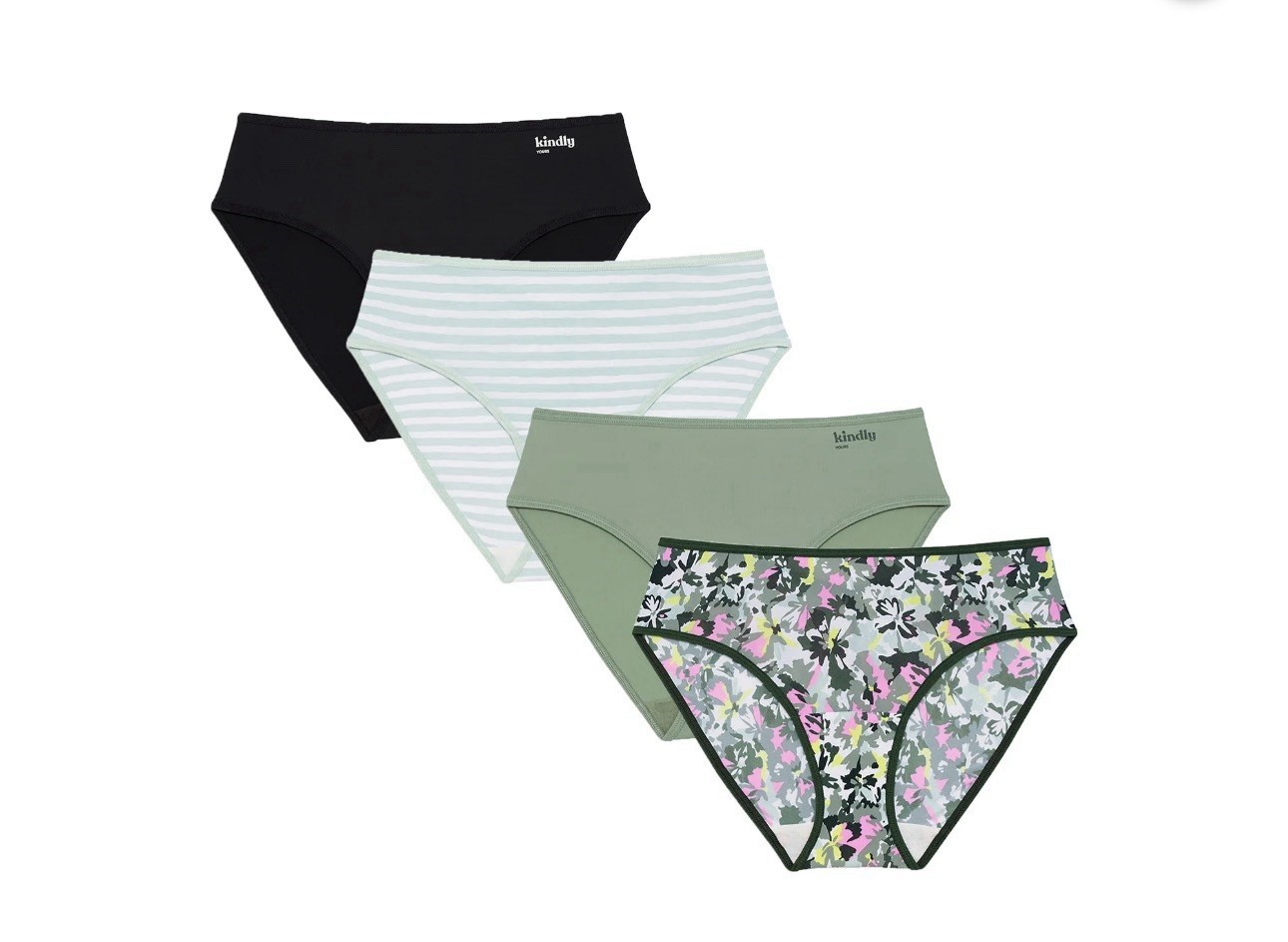 Kindly Yours So Comfy Hipster Underwear 4-Pack 2XL (20)Floral,Green,Stripe,Black