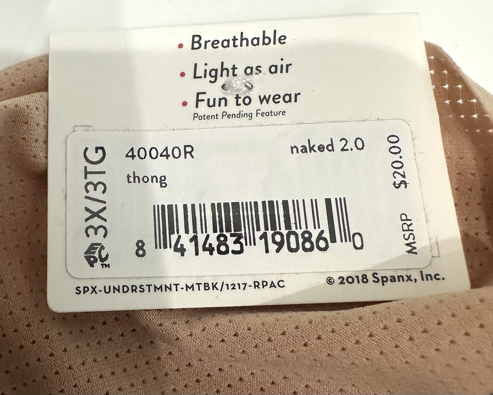 Spanx Under Statements Thong Breathable Light As Air Naked 2.0 Size 3X NWT