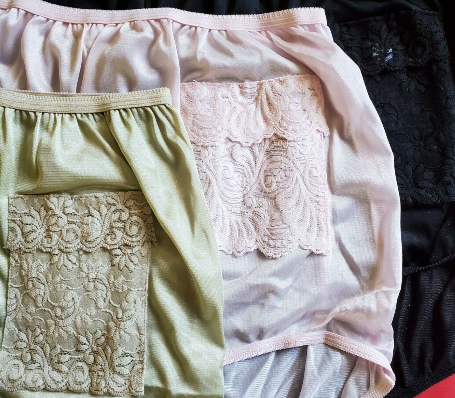 3 Size 7 Nylon Assorted Panties Secrete Lace Pocket for Cash, Card, Condoms etc