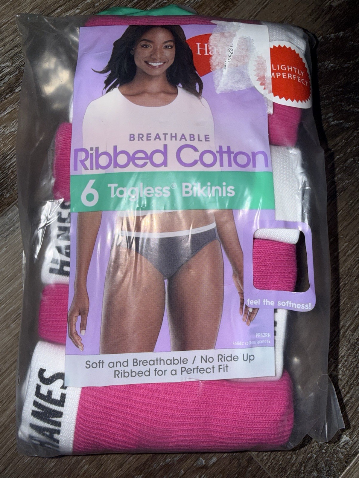 Hanes ~ 6-Pair Womens Bikini Underwear Panties Cotton Pink Ribbed ~ L/7