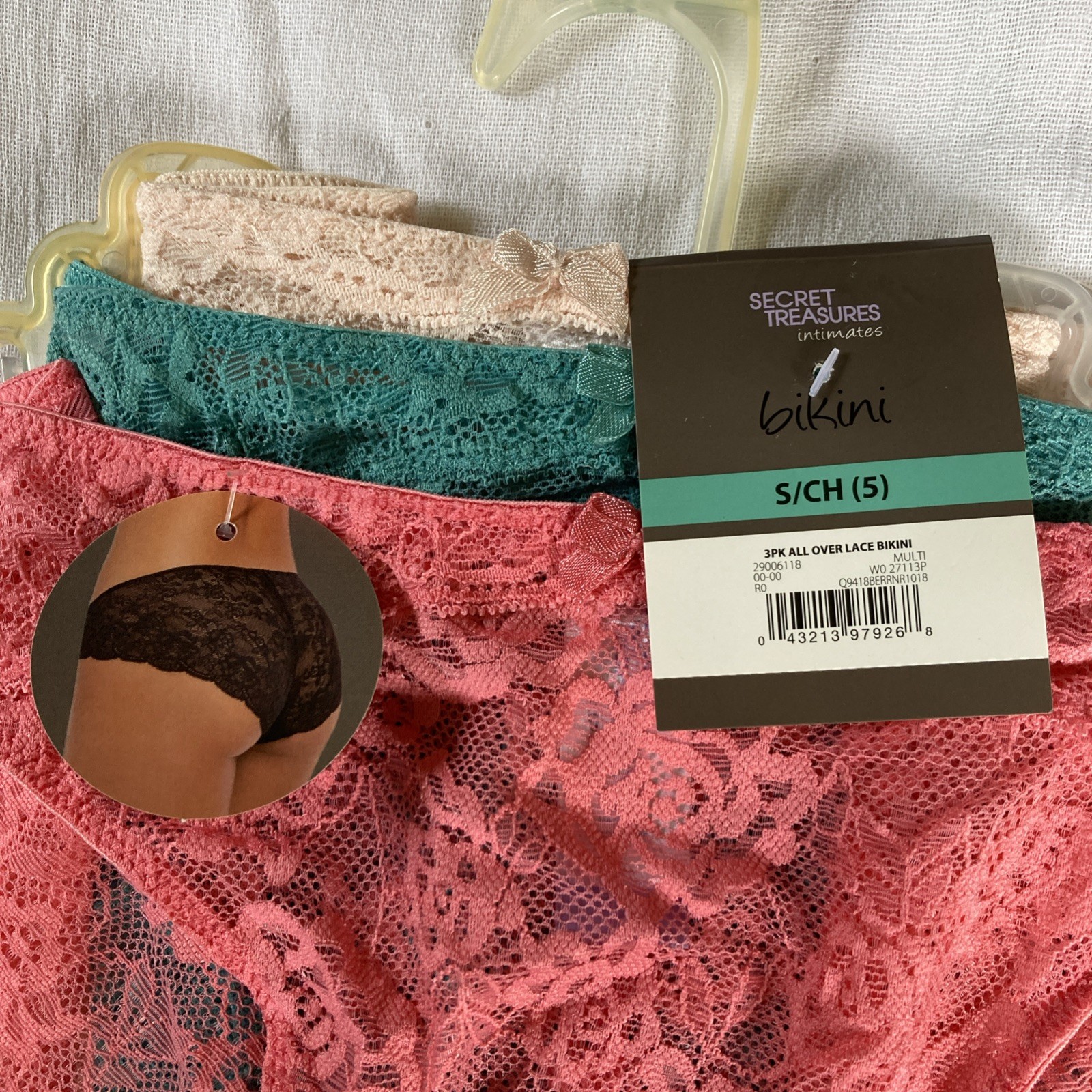 Secret Treasures size Small 5 All Over Lace Bikini 3-Pack New Old Stock Panties