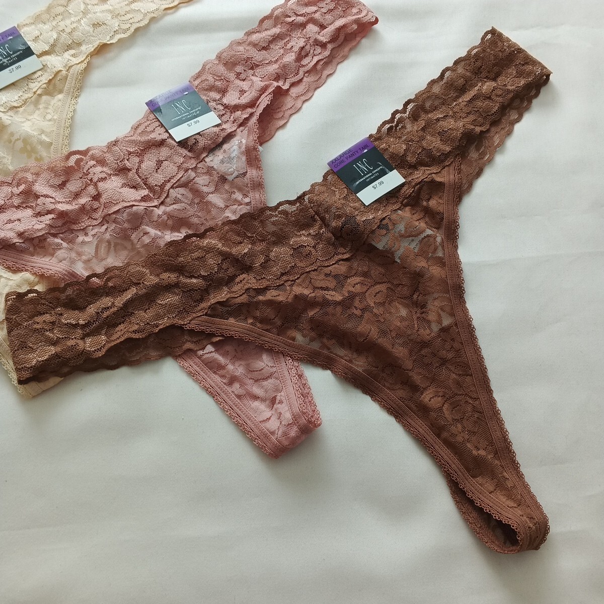 3 Pack INC Women Sexy Lace Thong Size 2XL Multicolor Spandex Nylon