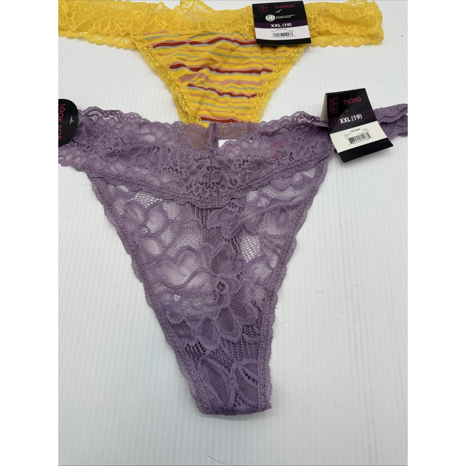 NOBO No Boundaries XXL(19) Set Of 3 Thong Panties Lace, Pink/orange Purple Yello