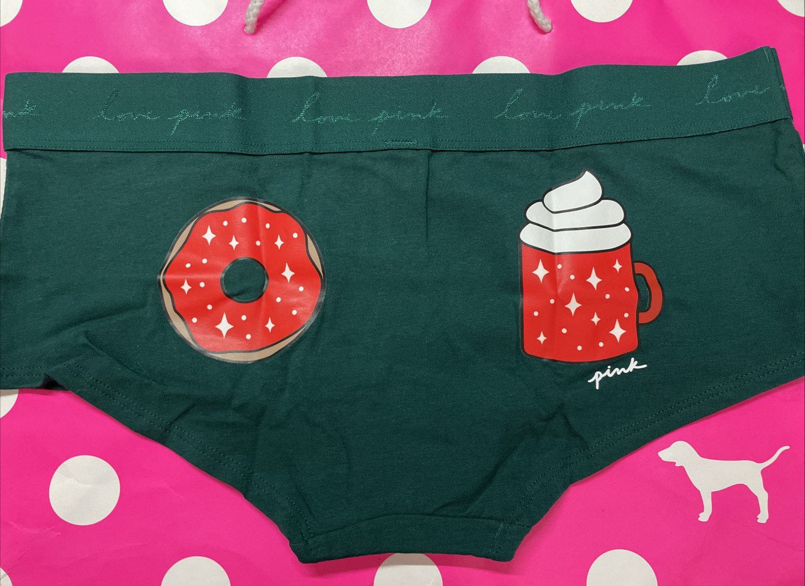 2021 Victoria Secret PINK Wide Logo Band Low Rise Boyshort Panties Hot Chocolate