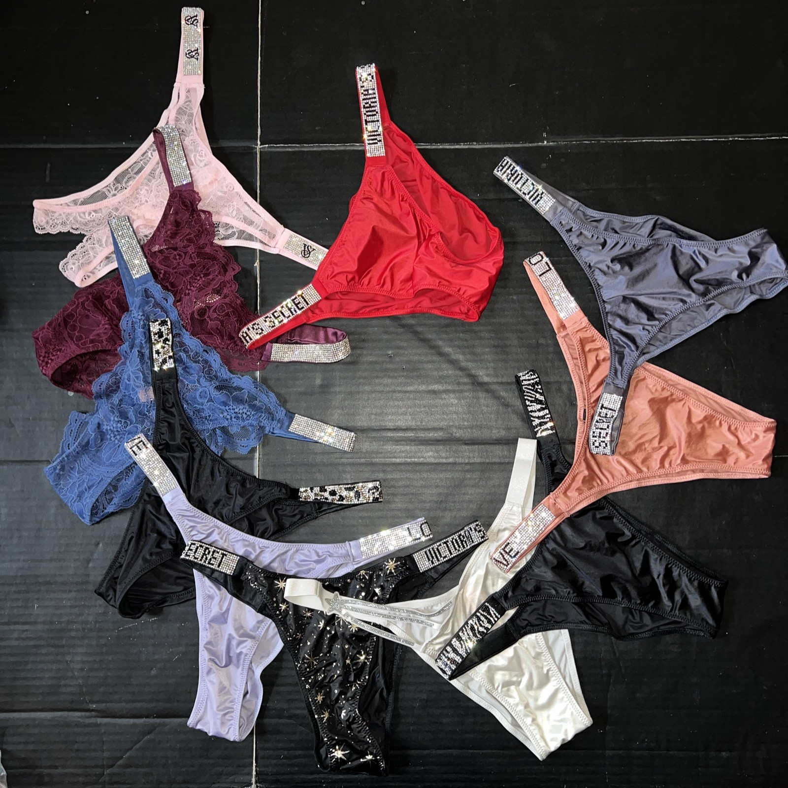 Victoria’s Secret M PANTY LOT BLUE pink purple black gray Red Kir SHINE STRAP