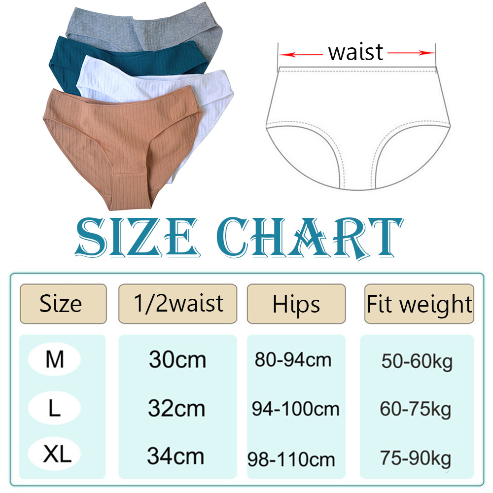 8pcs/set Simple Solid Color Cotton Panties Women Low Rise Stripe Underwear Brief