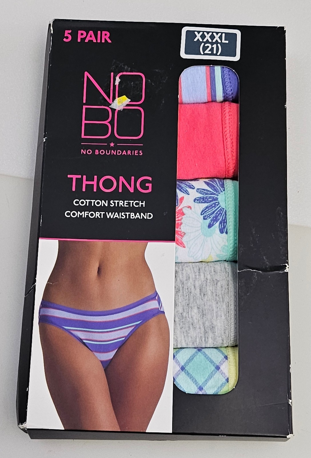 No Boundaries Women’s Thong Underwear Size XXL (21) 5-Pair Cotton Stretch