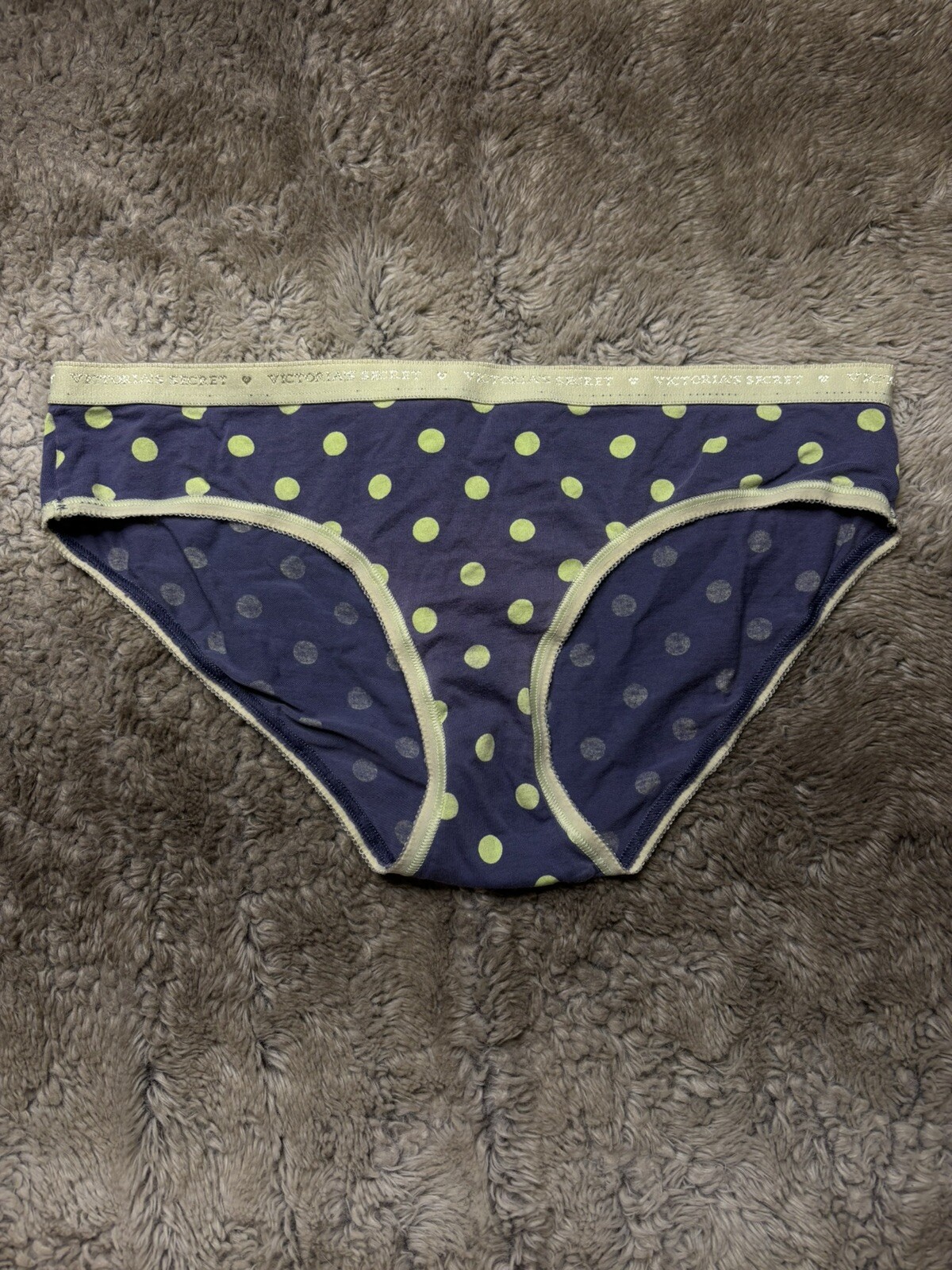 Vintage Victorias Secret Blue Lime Polka Dot Hiphugger Bikini Panty Size M