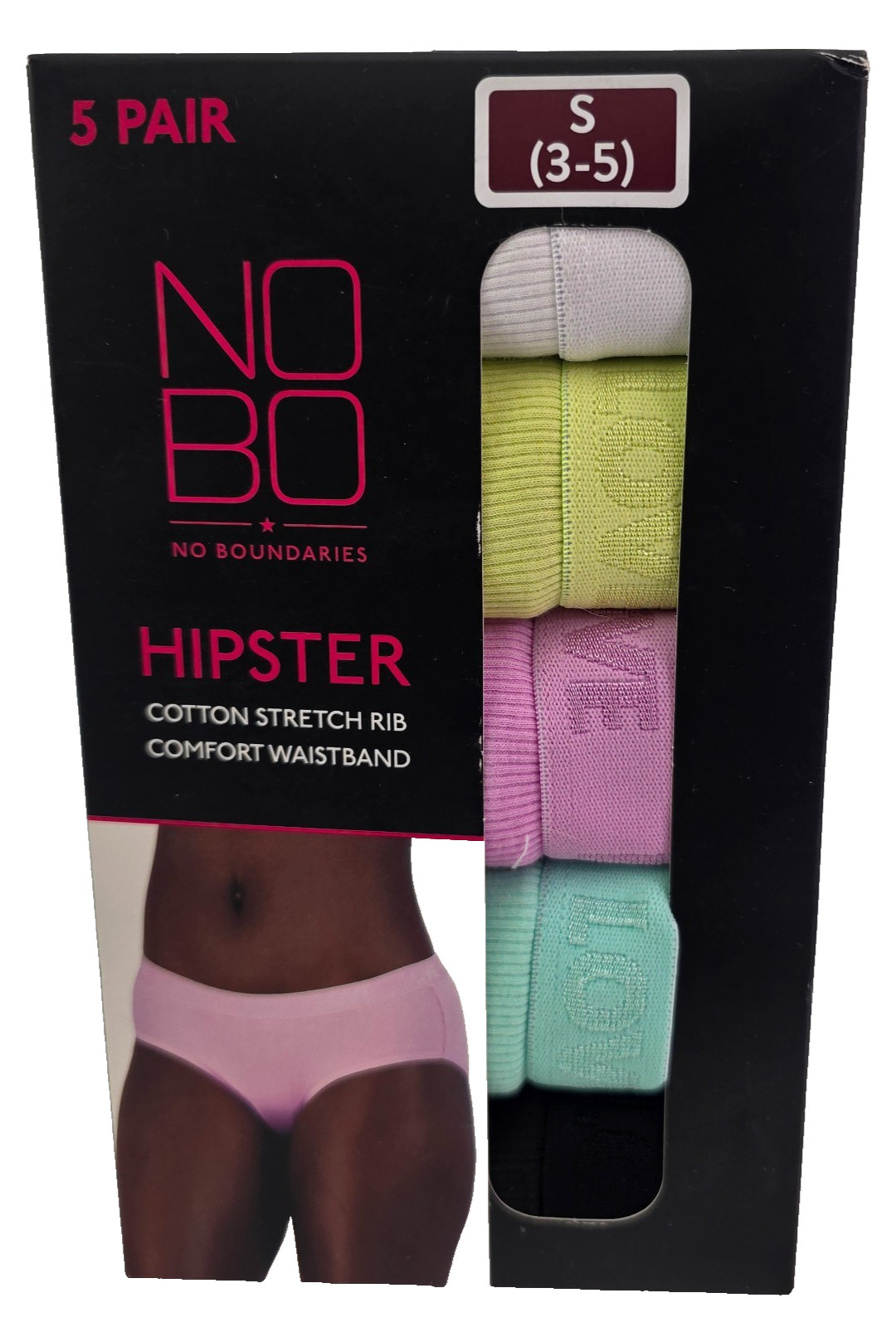No Boundaries NOBO Cotton Stretch Rib 5-Pack Multi-Color Hipster Panties – Small