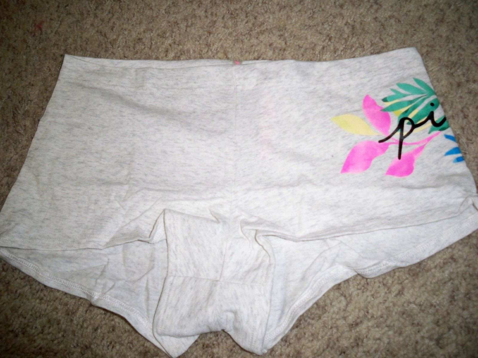 VICTORIAS SECRET BOYSHORT SHORTIE FLORAL LIGHT GRAY LARGE NEW