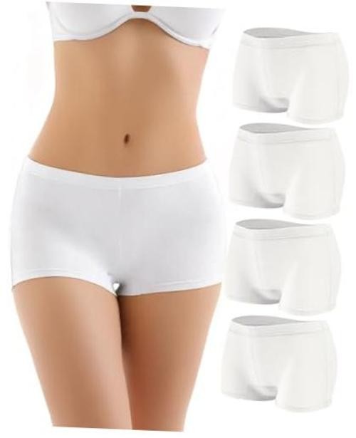 4 Pack Women’s Cotton Boyshorts Panties Boxer Briefs for Ladies Medium White