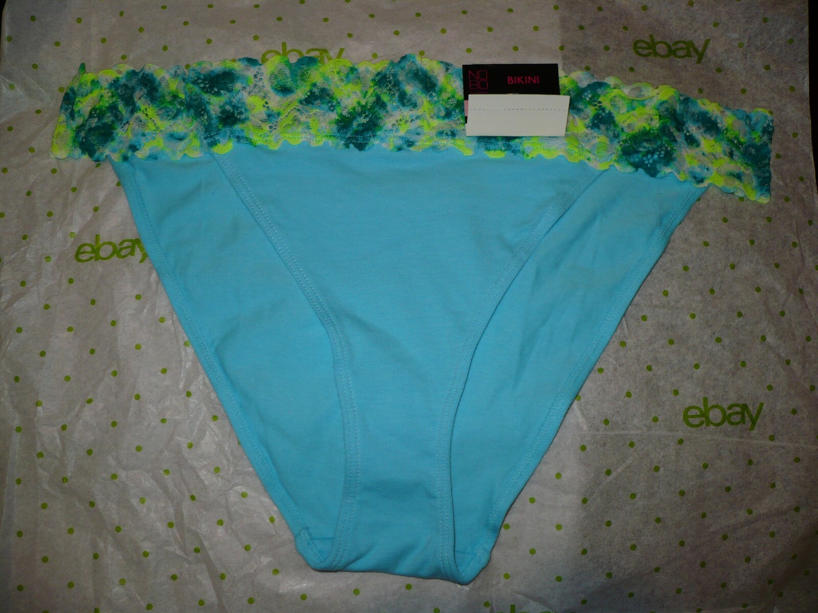 No Boundaries Women’s Cotton Bikini Panties Size X-LARGE (8) Blue W Lace Waist