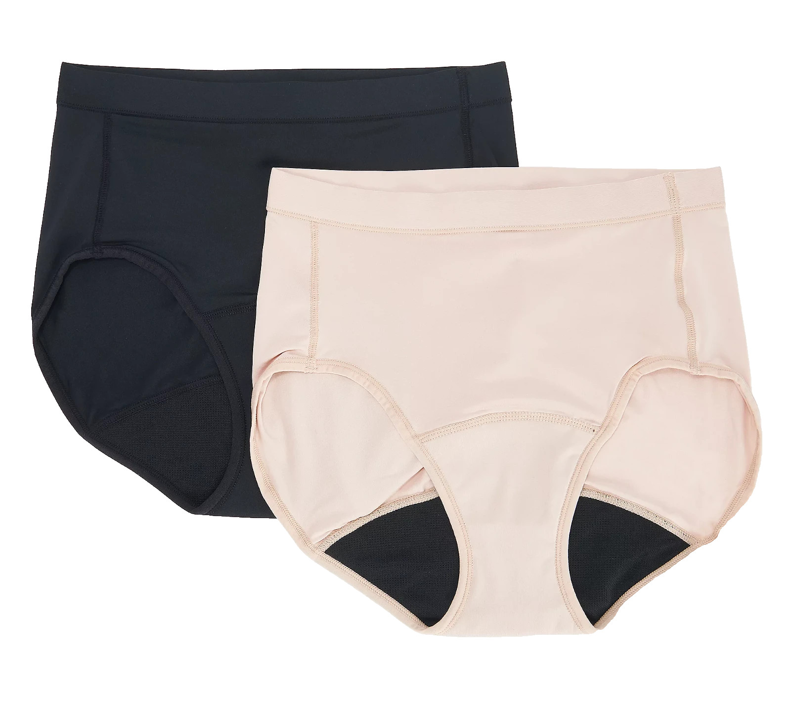 Breezies~Set of 2~Leak Proof Hi-Cut Briefs~Large~Sunbeige/Black~A508656 12700