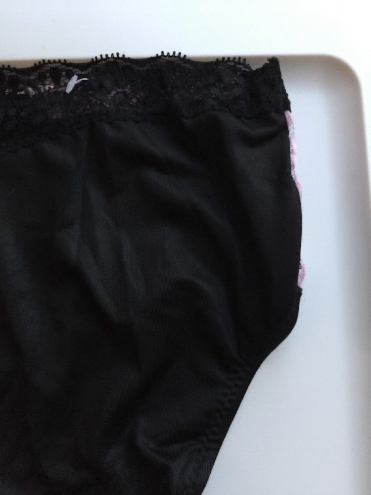 Womens Black Bikini Panties Size 4X/11 Solid Sexy Flirty Pink Floral Side Insets