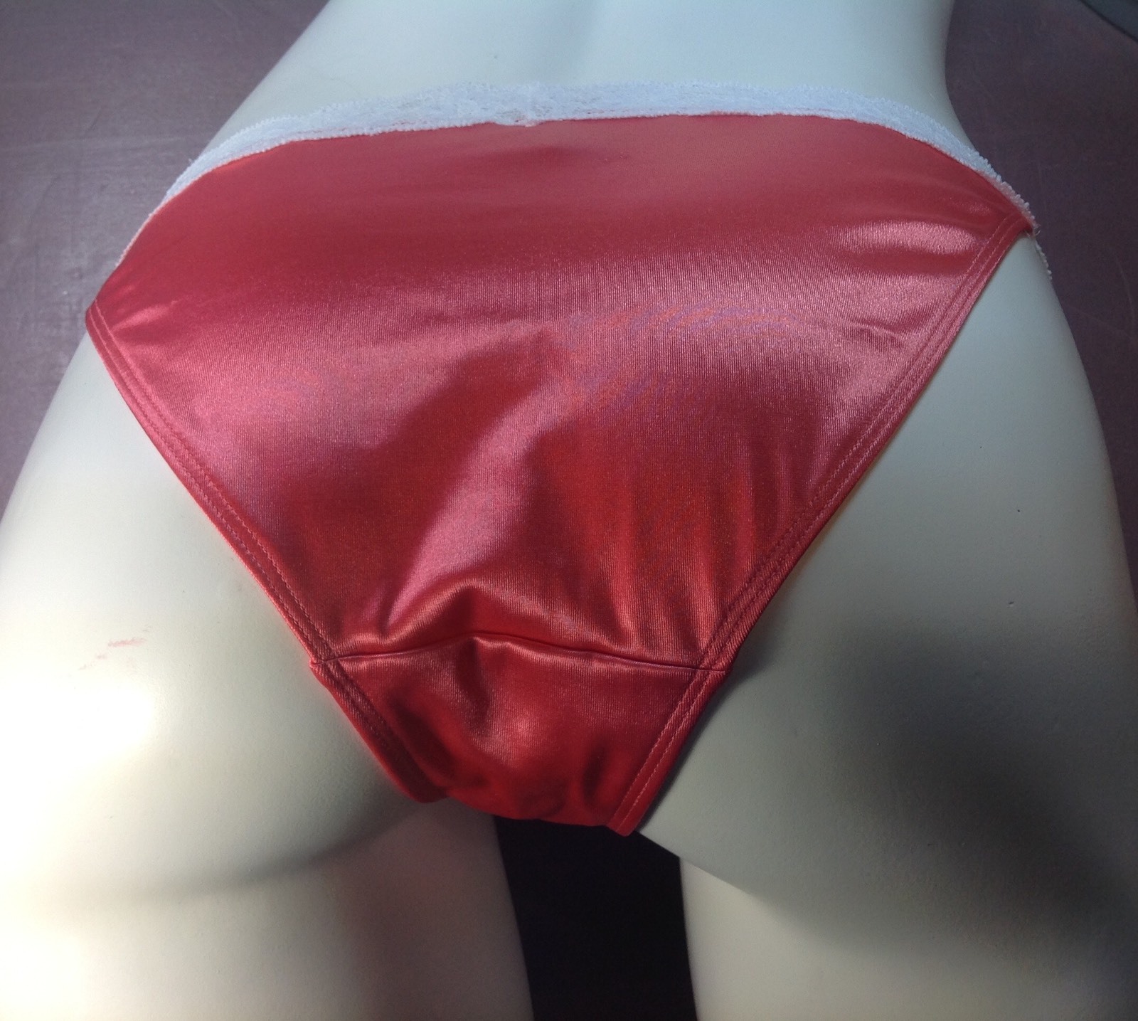 Women Panties,bikinis ILUSION Size M.Orange Satin Soft W/Fishnet Waistband&decor