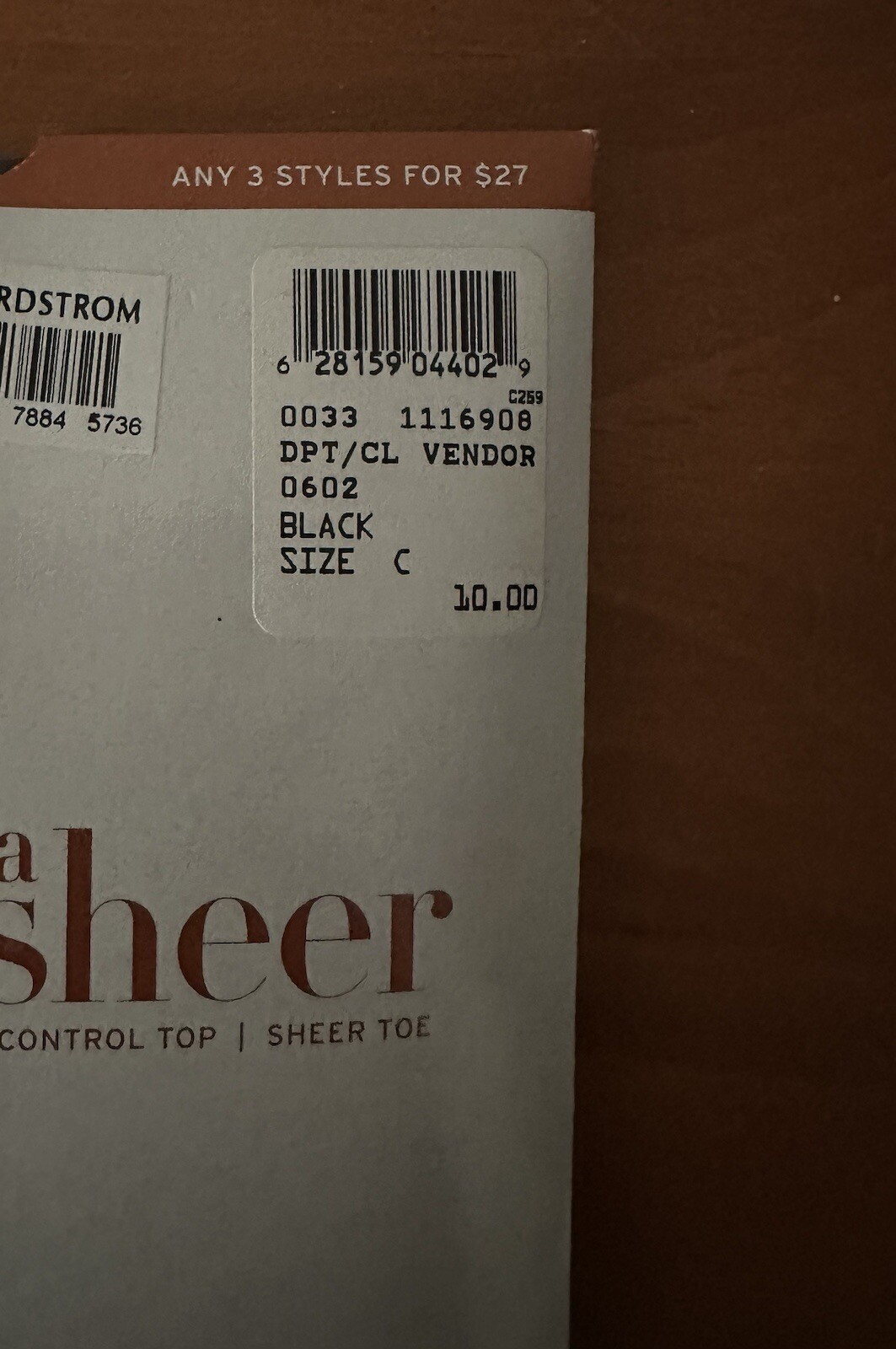 NEW Lot of 2 Nordstrom Pantyhose Ultra Sheer Size C Sheer Toe Mocha Beige Black