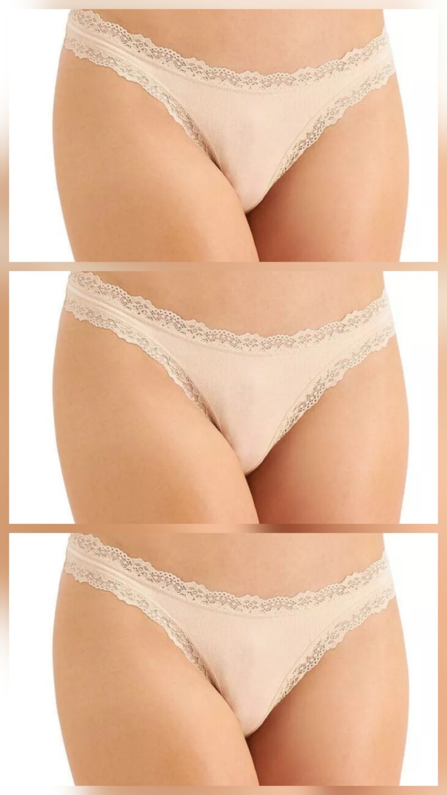 Jenni Women’s 3 Pack Lace-Trim Thong, Chai Beige XXXL