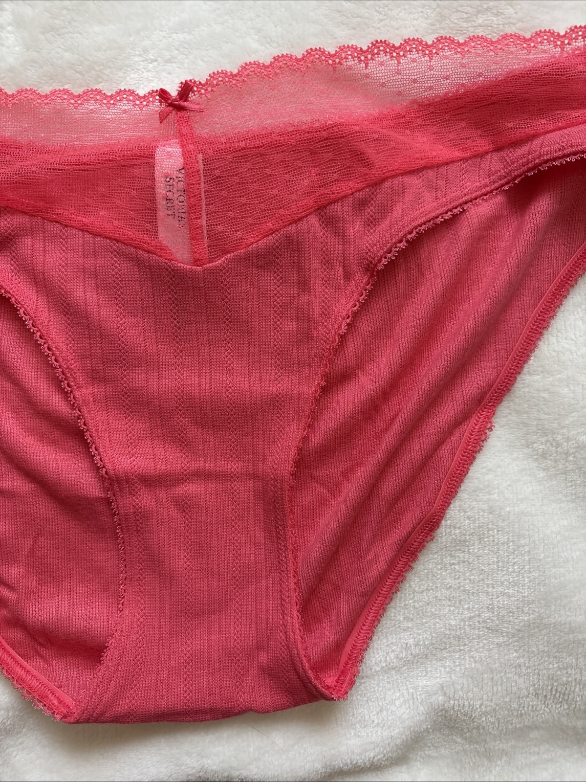 Victoria’s Secret Panties Bikini Panty Stretch Pointelle Dark Coral Mesh Large L